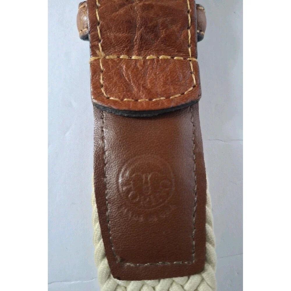 Kahala Torino Leather Mens Italian Woven Cotton Belt Beige Sz 38 69510 Golf Belt